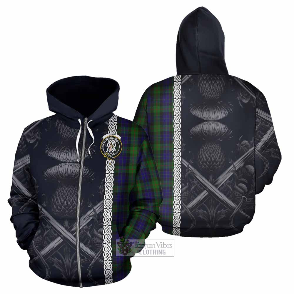 Tartan Vibes Clothing Gunn Tartan Hoodie with Family Crest Cross Sword Thistle Celtic Vibes