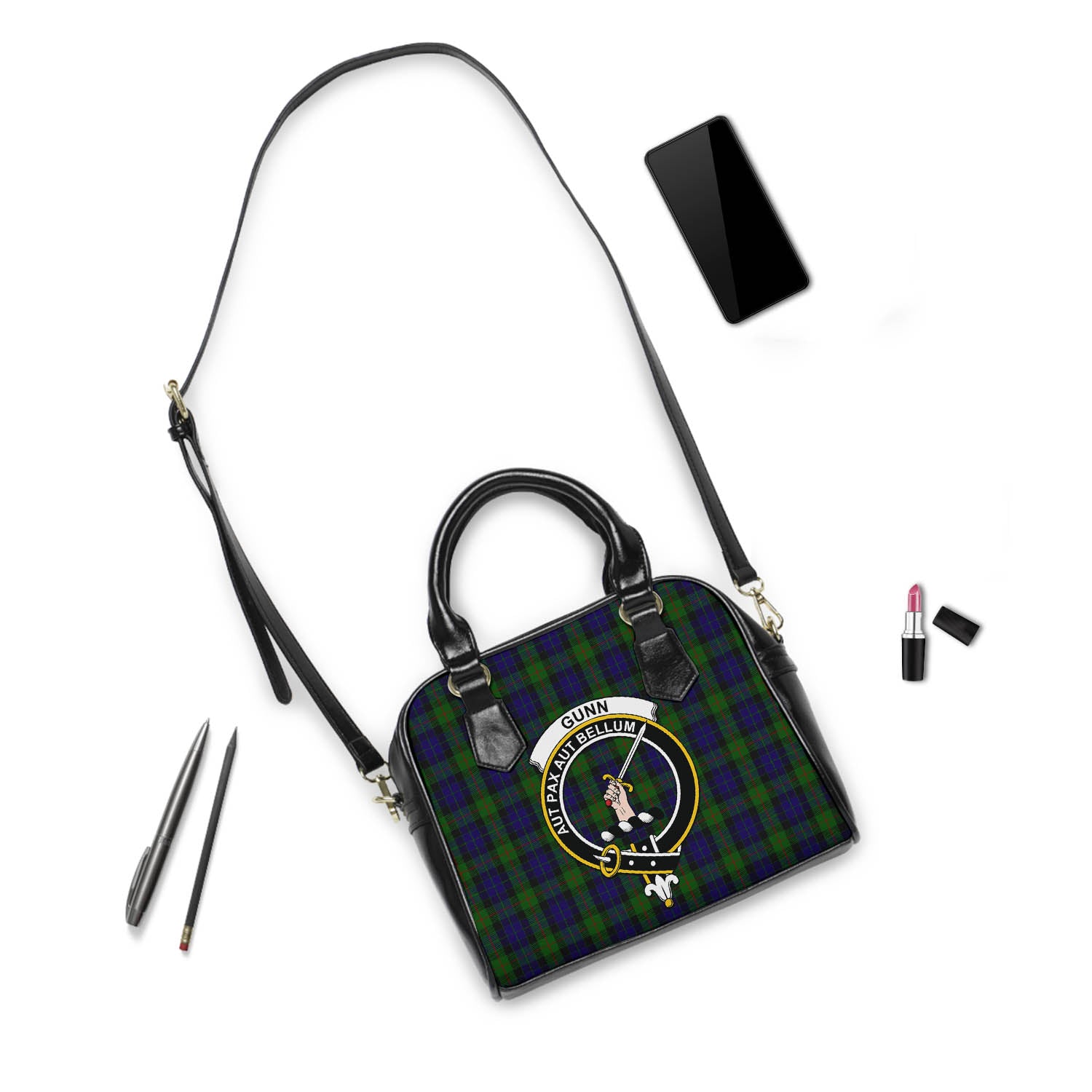 Gunn Tartan Shoulder Handbags with Family Crest - Tartanvibesclothing