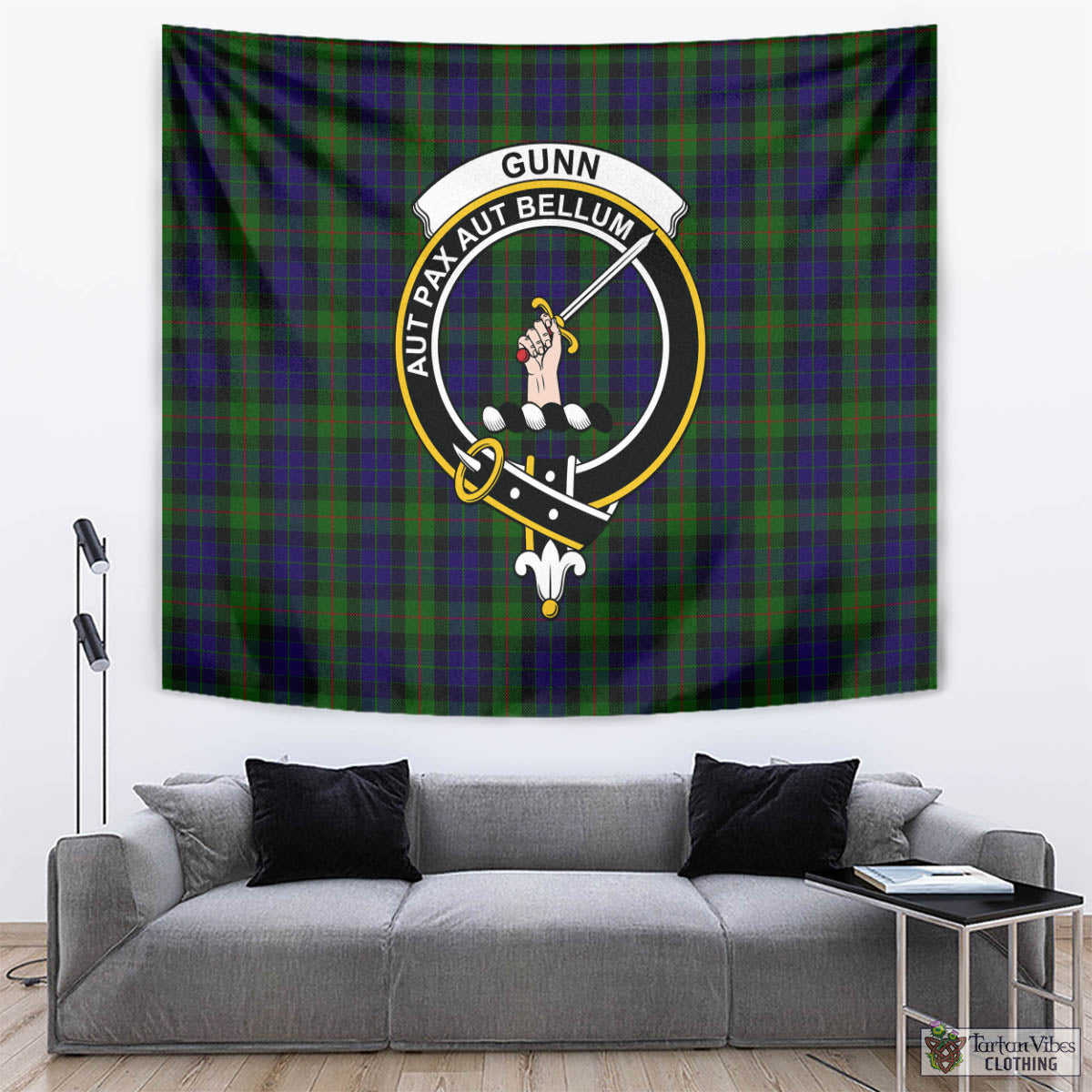 Tartan Vibes Clothing Gunn Tartan Tapestry Wall Hanging and Home Decor for Room with Family Crest