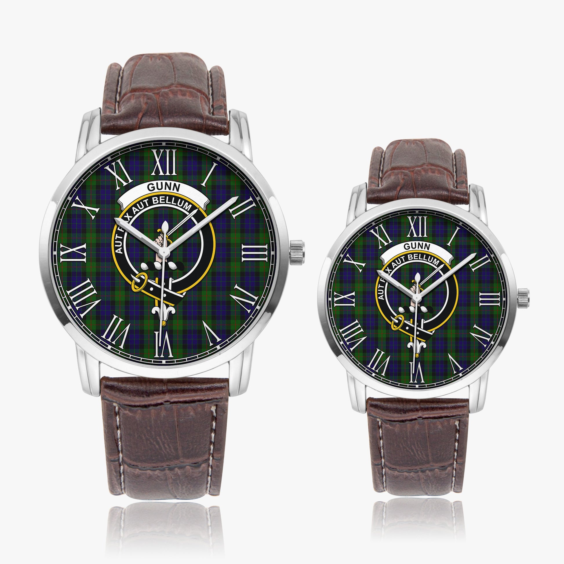 Gunn Tartan Family Crest Leather Strap Quartz Watch - Tartanvibesclothing