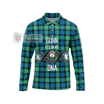 Gunn Ancient Tartan Long Sleeve Polo Shirt with Family Crest DNA In Me Style