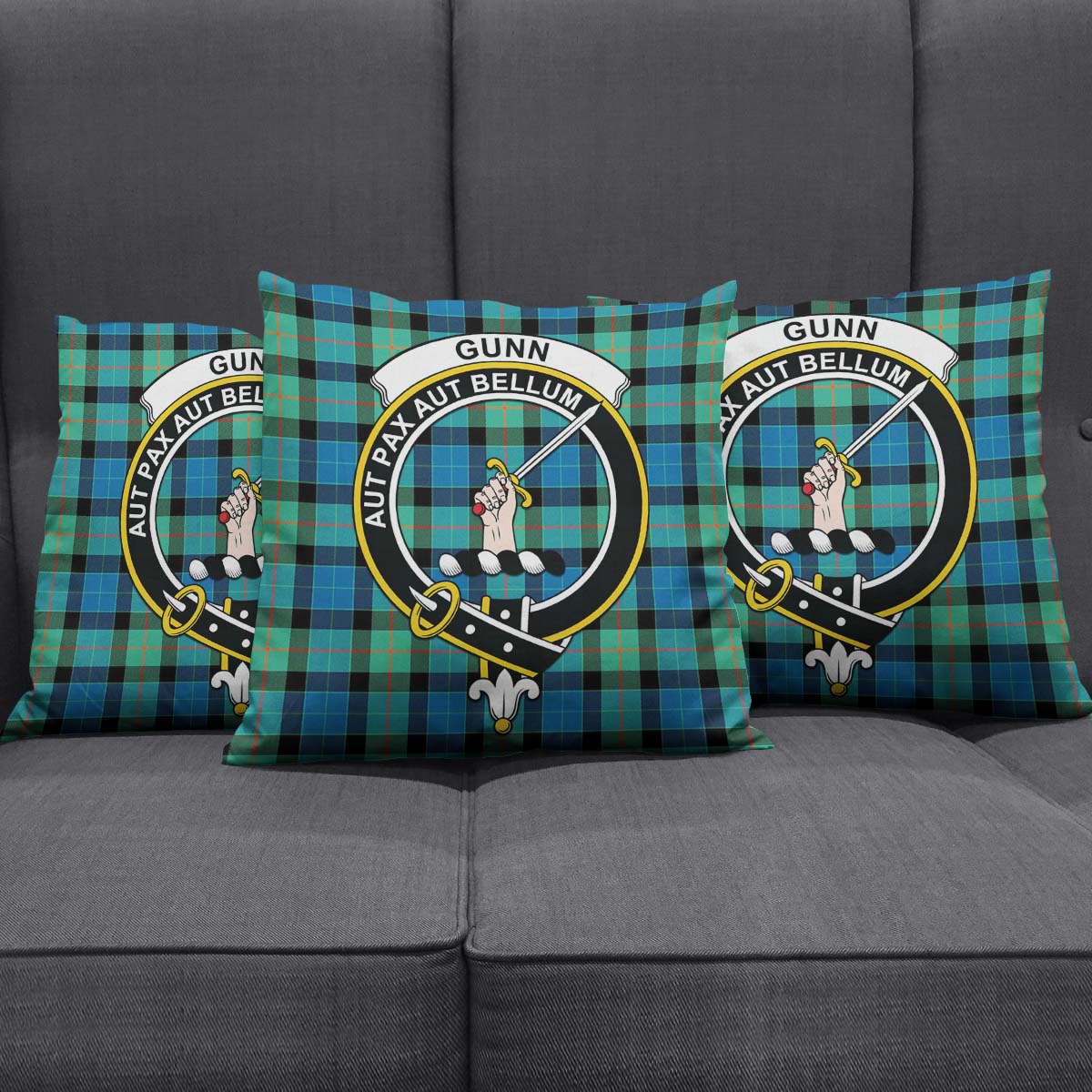 Gunn Ancient Tartan Pillow Cover with Family Crest Square Pillow Cover - Tartanvibesclothing