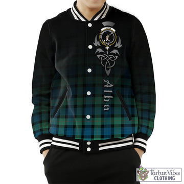 Gunn Ancient Tartan Baseball Jacket Featuring Alba Gu Brath Family Crest Celtic Inspired