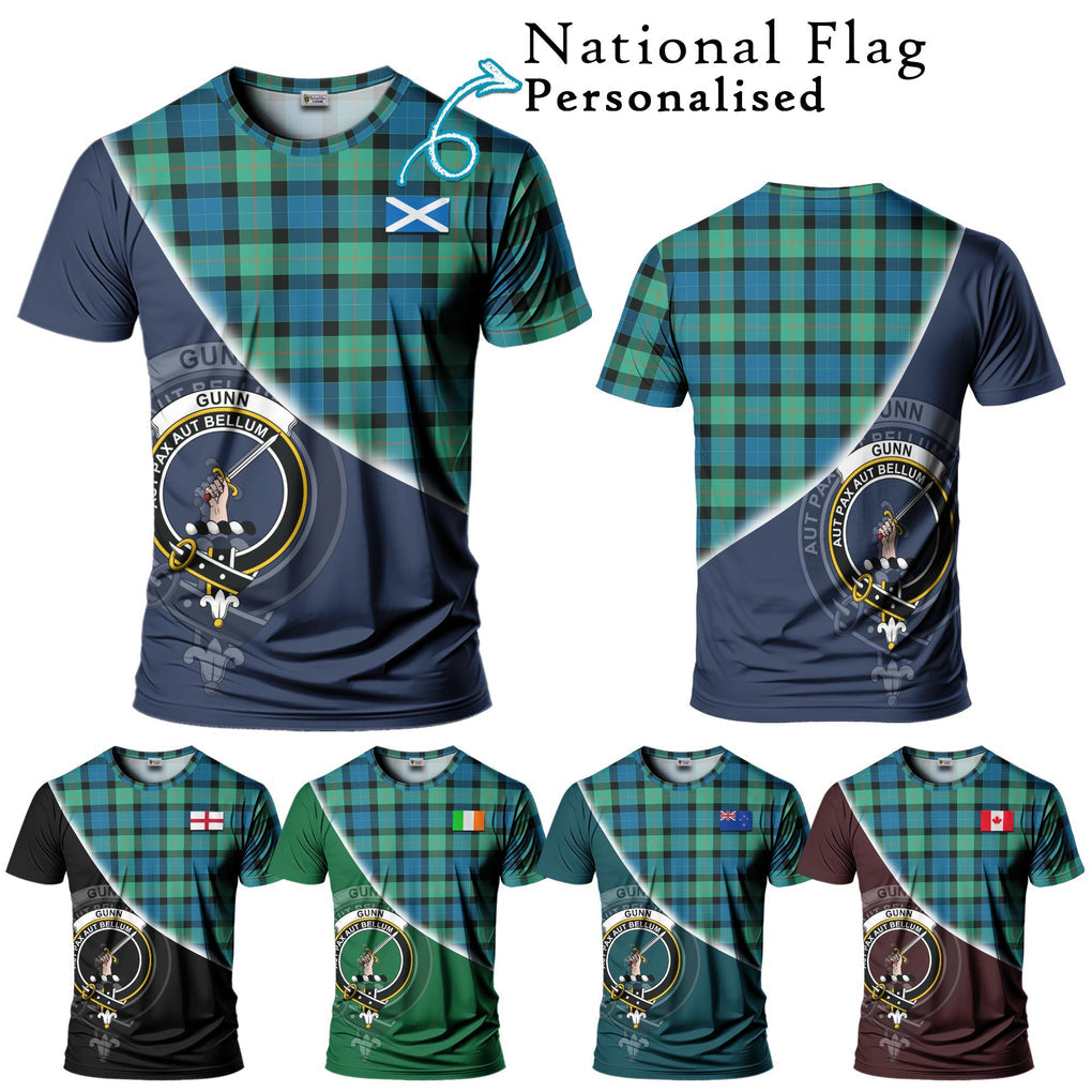 Gunn Ancient Tartan T-Shirt with Personalised National Flag and Family Crest Half Style Kid's Shirt - Tartanvibesclothing Shop