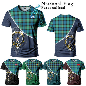 Gunn Ancient Tartan T-Shirt with Personalised National Flag and Family Crest Half Style