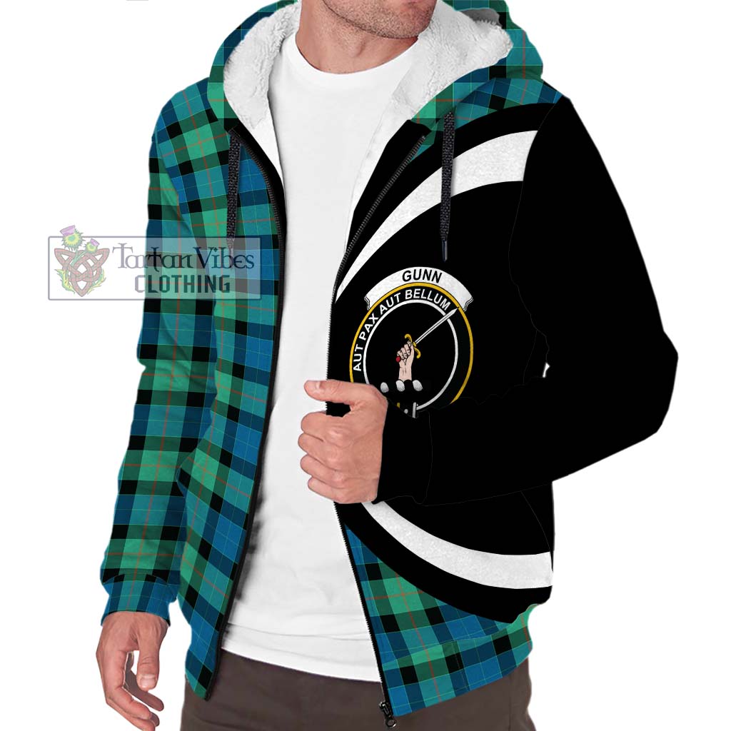 Gunn Ancient Tartan Sherpa Hoodie with Family Crest Circle Style Unisex S - Tartan Vibes Clothing