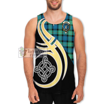 Gunn Ancient Tartan Men's Tank Top with Family Crest and Celtic Symbol Style