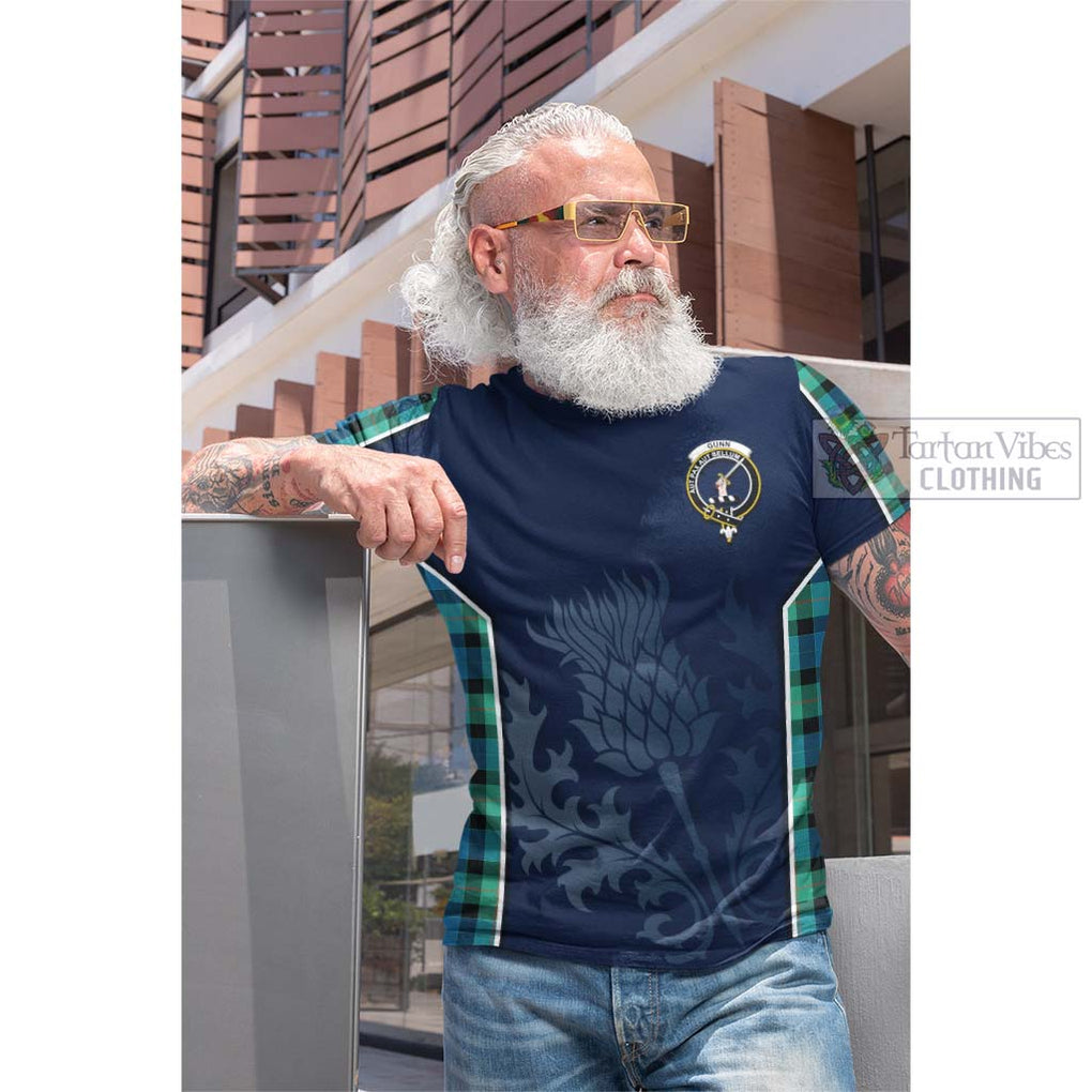 Tartan Vibes Clothing Gunn Ancient Tartan Cotton T-shirt with Family Crest and Scottish Thistle Vibes Sport Style