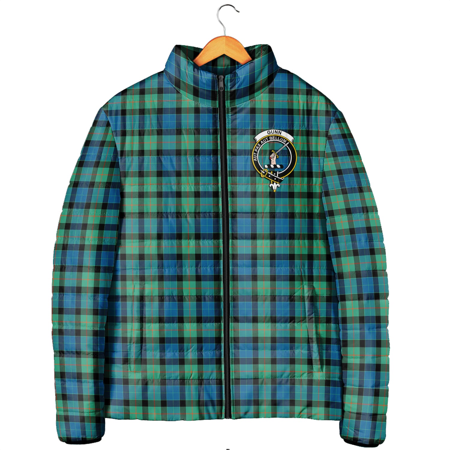 Gunn Ancient Tartan Padded Jacket with Family Crest Men's Padded Jacket - Tartan Vibes Clothing