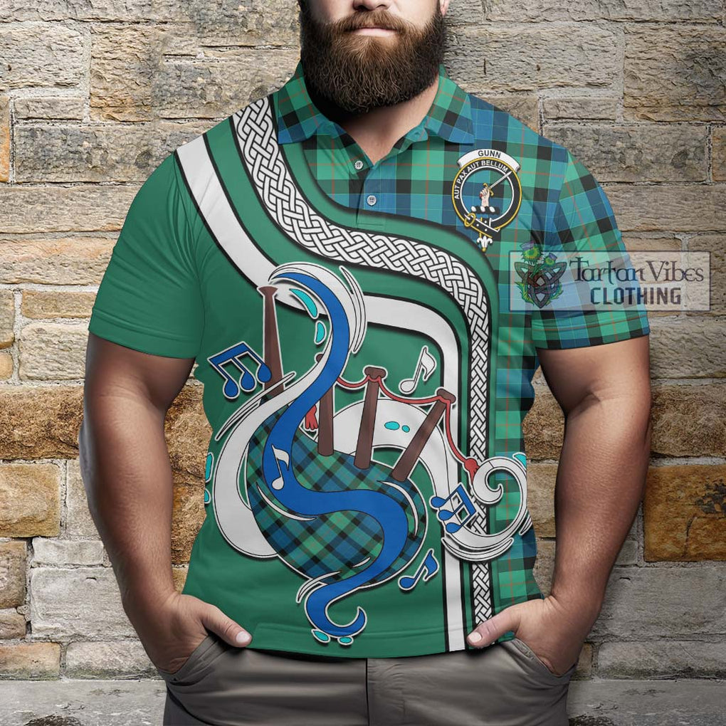 Tartan Vibes Clothing Gunn Ancient Tartan Polo Shirt with Epic Bagpipe Style