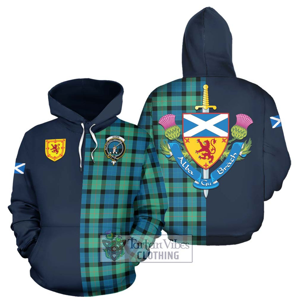 Tartan Vibes Clothing Gunn Ancient Tartan Hoodie with Scottish Lion Royal Arm Half Style