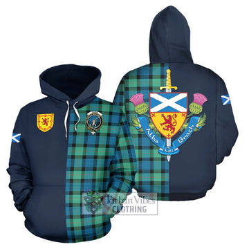 Gunn Ancient Tartan Hoodie Alba with Scottish Lion Royal Arm Half Style