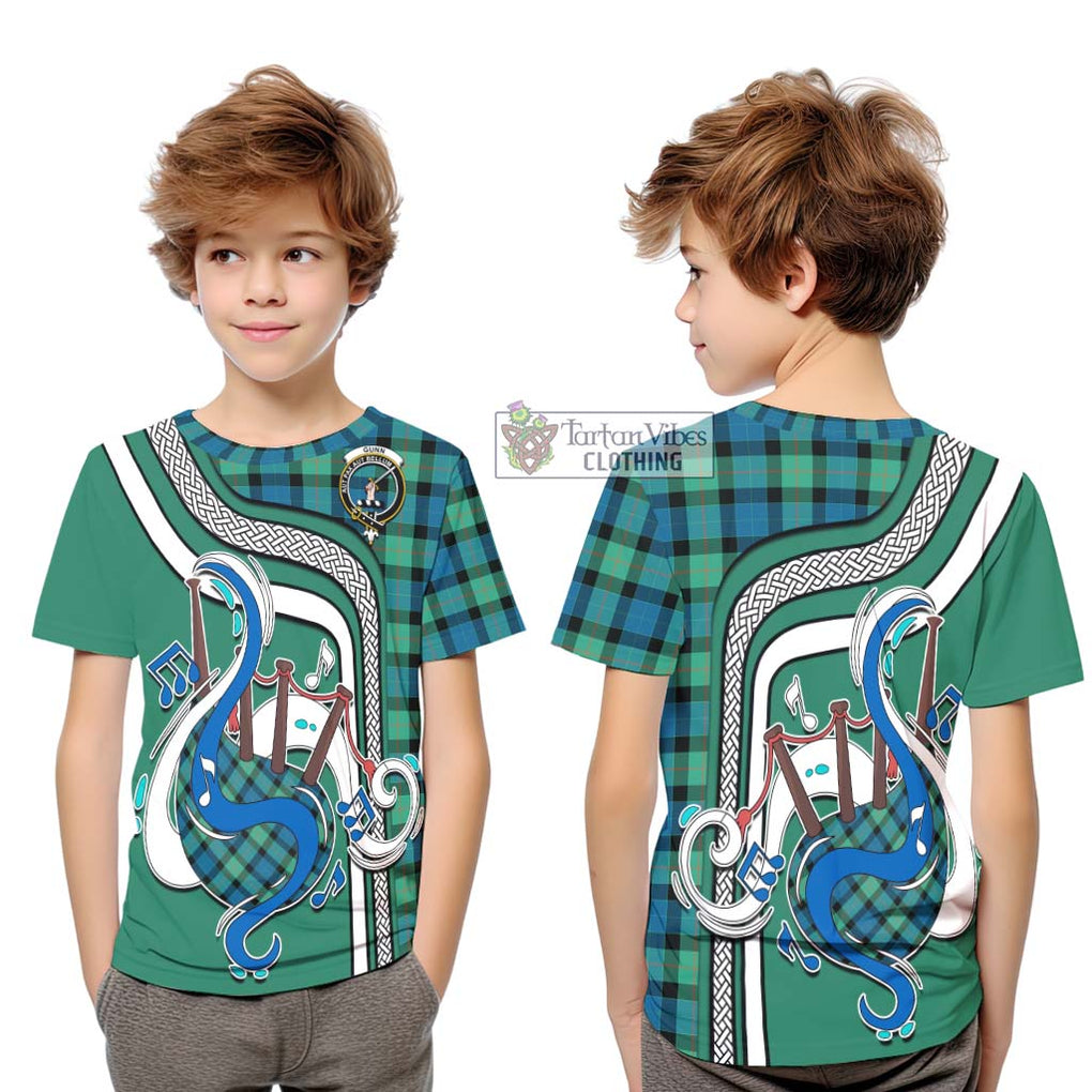 Tartan Vibes Clothing Gunn Ancient Tartan Kid T-Shirt with Epic Bagpipe Style