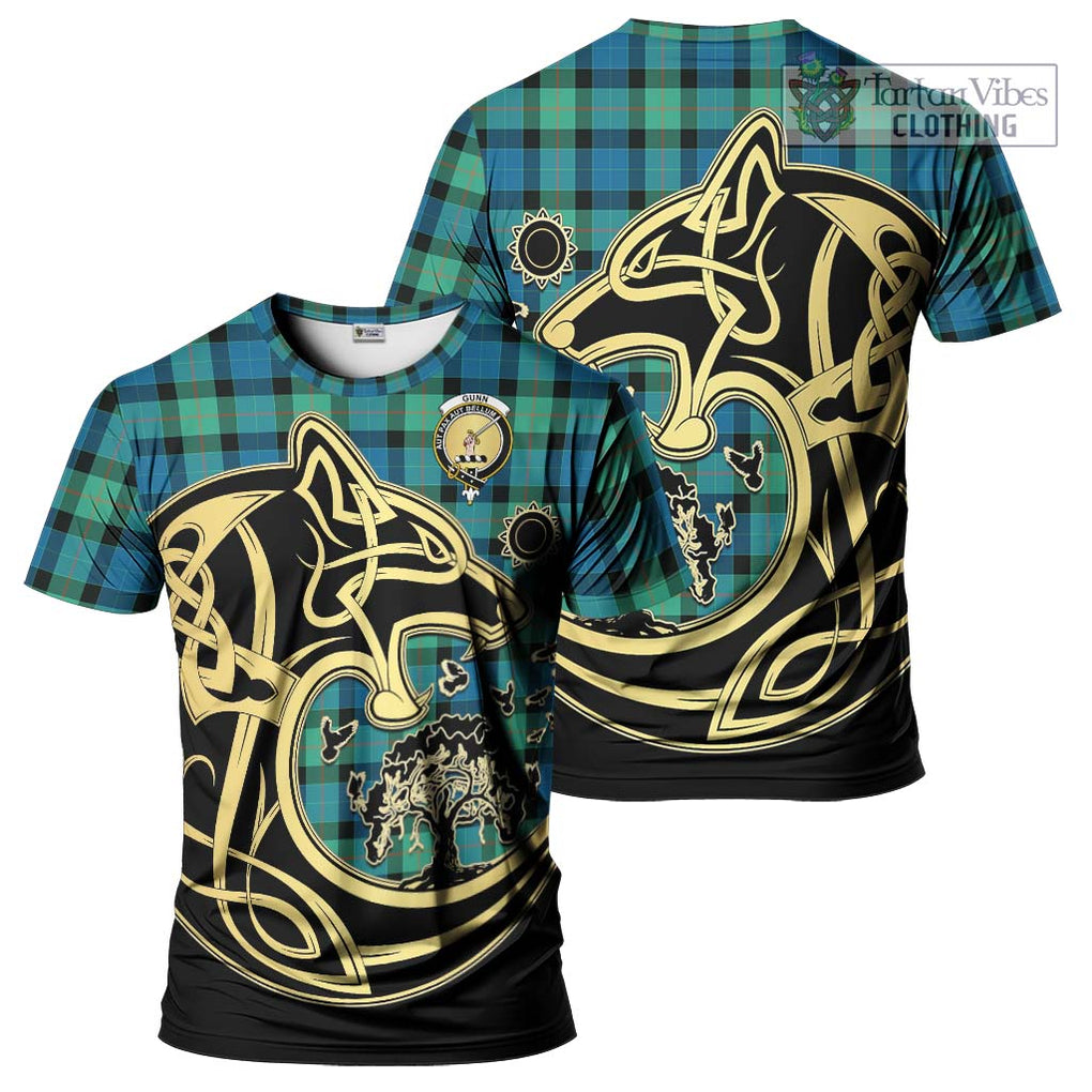 Gunn Ancient Tartan T-Shirt with Family Crest Celtic Wolf Style Kid's Shirt - Tartan Vibes Clothing