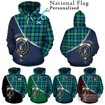 Gunn Ancient Tartan Hoodie with Personalised National Flag and Family Crest Half Style