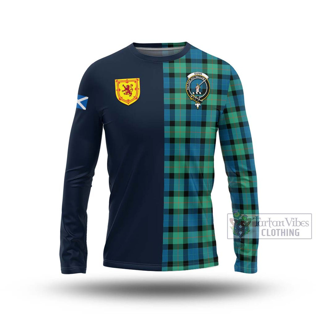 Tartan Vibes Clothing Gunn Ancient Tartan Long Sleeve T-Shirt with Scottish Lion Royal Arm Half Style