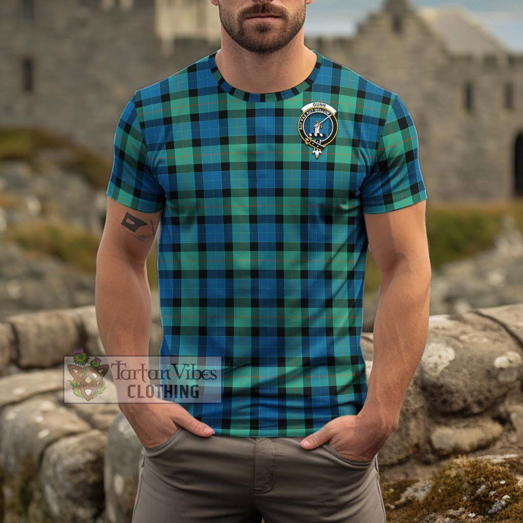 Gunn Ancient Tartan Cotton T-Shirt with Family Crest Men's Shirt - Tartanvibesclothing Shop