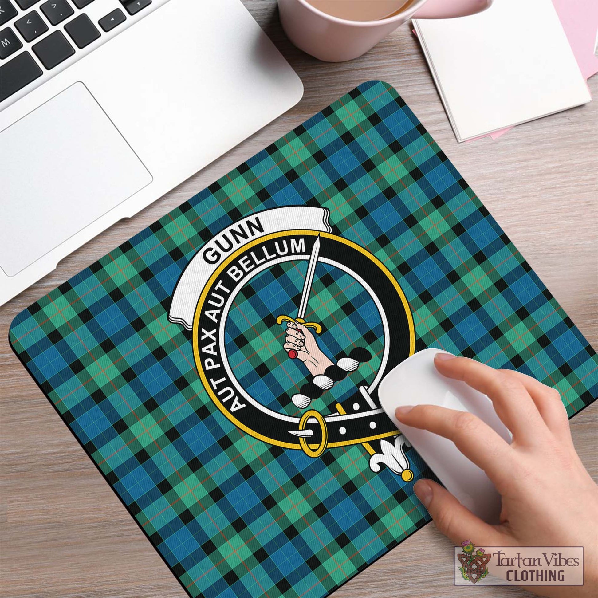 Tartan Vibes Clothing Gunn Ancient Tartan Mouse Pad with Family Crest