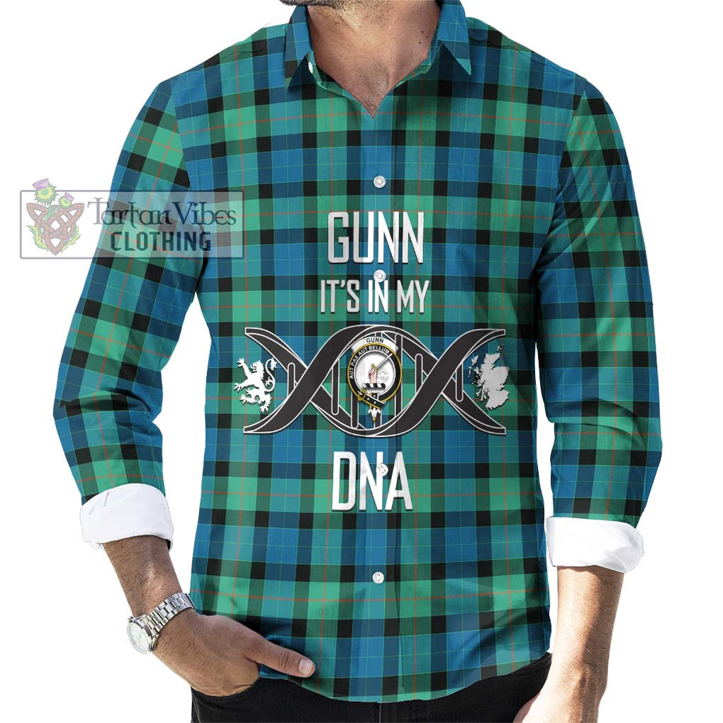 Gunn Ancient Tartan Long Sleeve Button Shirt with Family Crest DNA In Me Style Men's Shirt S - Tartanvibesclothing Shop