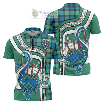 Gunn Ancient Tartan Zipper Polo Shirt with Epic Bagpipe Style