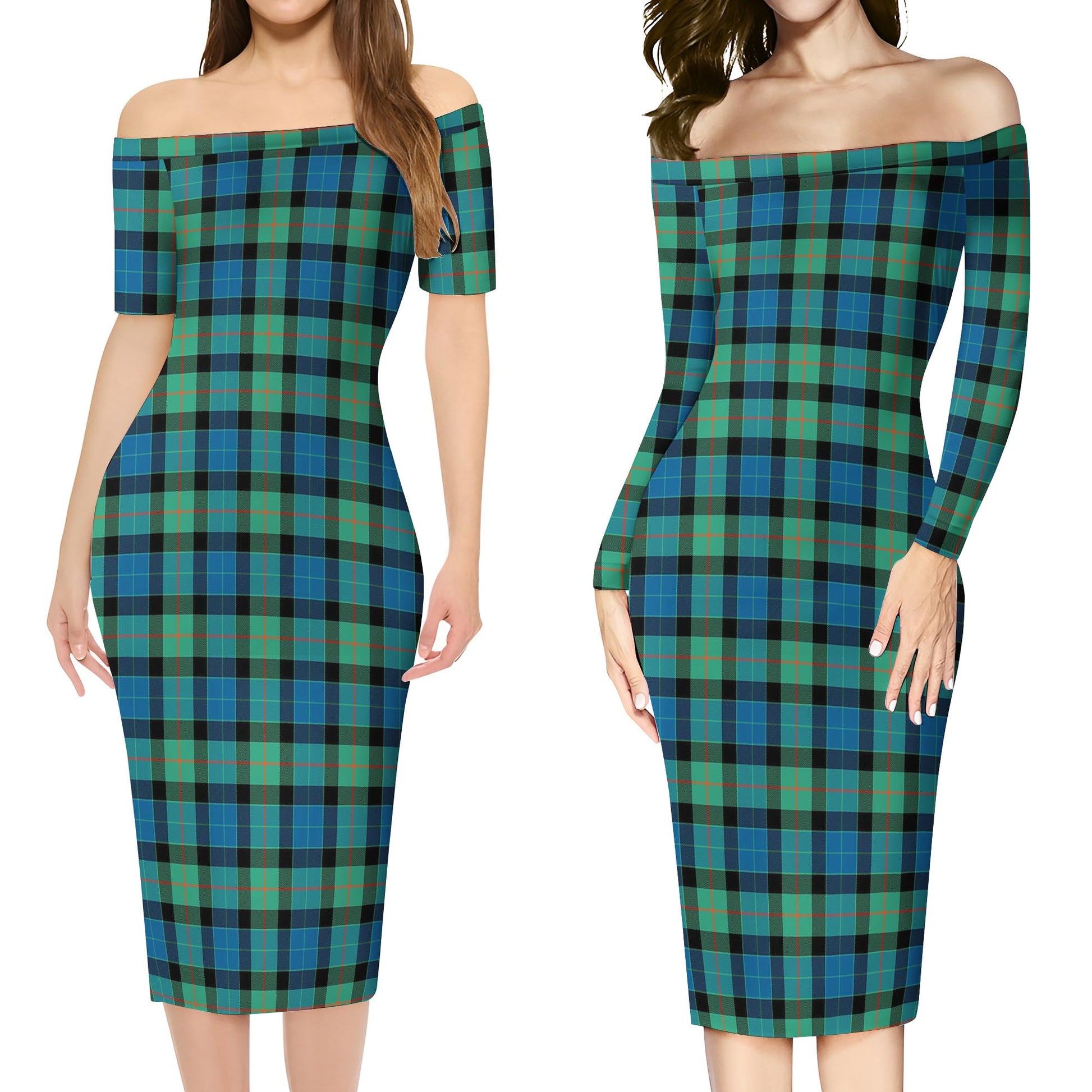 Gunn Ancient Tartan Off Shoulder Lady Dress Women's Dress - Tartanvibesclothing