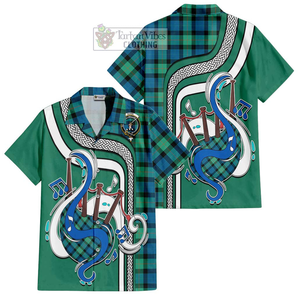 Gunn Ancient Tartan Short Sleeve Button Shirt with Epic Bagpipe Style Kid - Tartanvibesclothing Shop