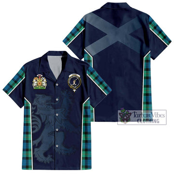 Gunn Ancient Tartan Short Sleeve Button Shirt with Family Crest and Lion Rampant Vibes Sport Style