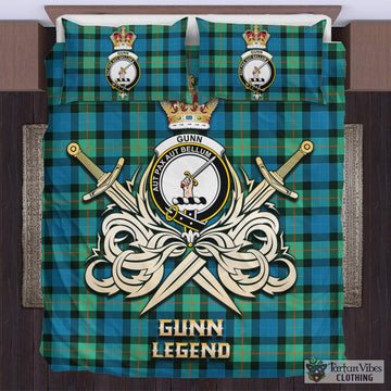 Gunn Ancient Tartan Bedding Set with Clan Crest and the Golden Sword of Courageous Legacy