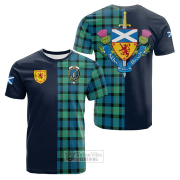 Gunn Ancient Tartan Cotton T-shirt Alba with Scottish Lion Royal Arm Half Style