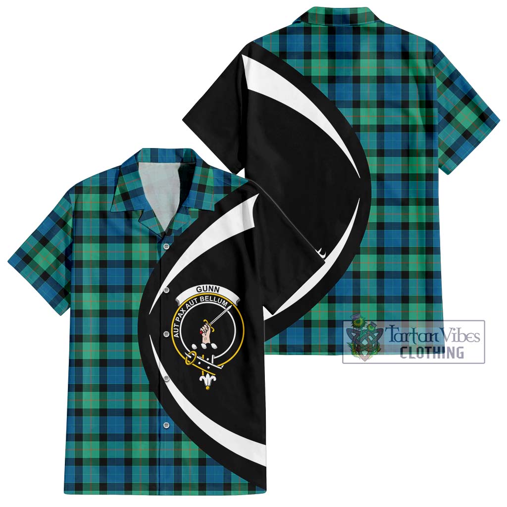 Gunn Ancient Tartan Short Sleeve Button Up with Family Crest Circle Style Kid - Tartan Vibes Clothing