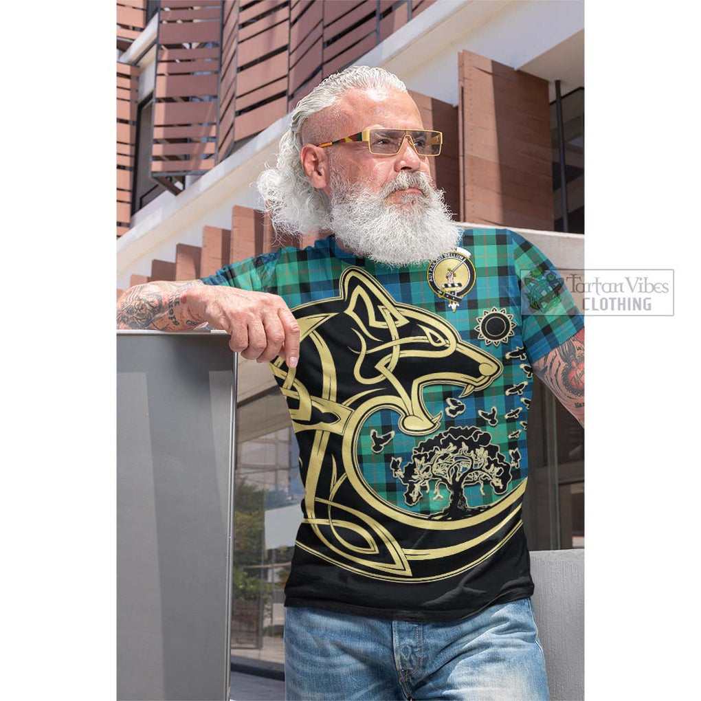 Tartan Vibes Clothing Gunn Ancient Tartan Cotton T-shirt with Family Crest Celtic Wolf Style