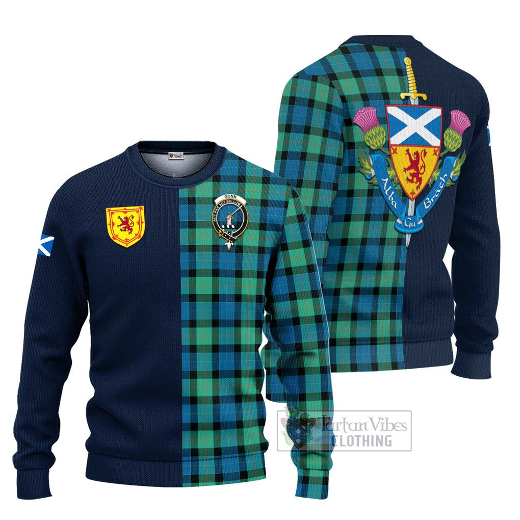 Tartan Vibes Clothing Gunn Ancient Tartan Knitted Sweater with Scottish Lion Royal Arm Half Style