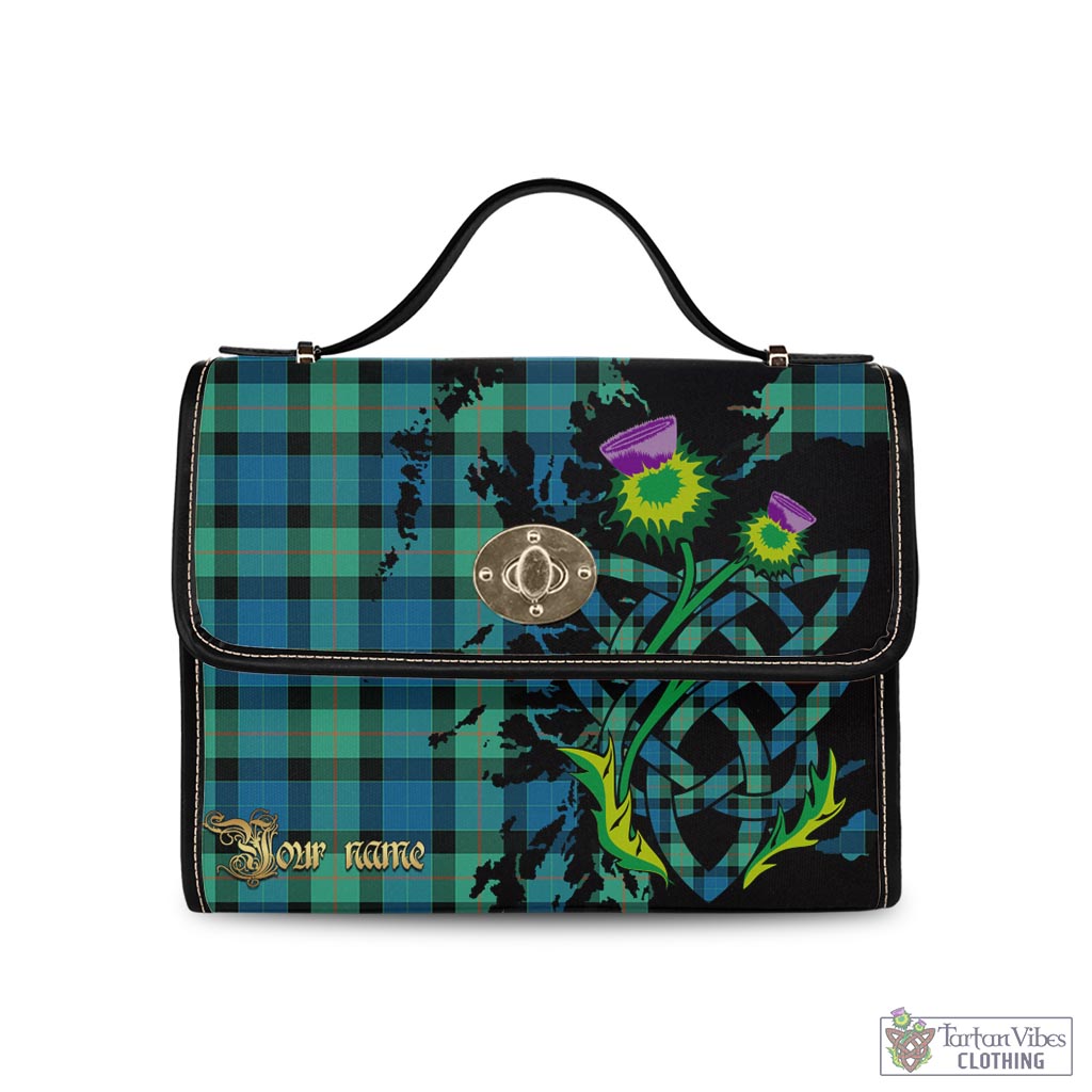 Tartan Vibes Clothing Gunn Ancient Tartan Waterproof Canvas Bag with Scotland Map and Thistle Celtic Accents