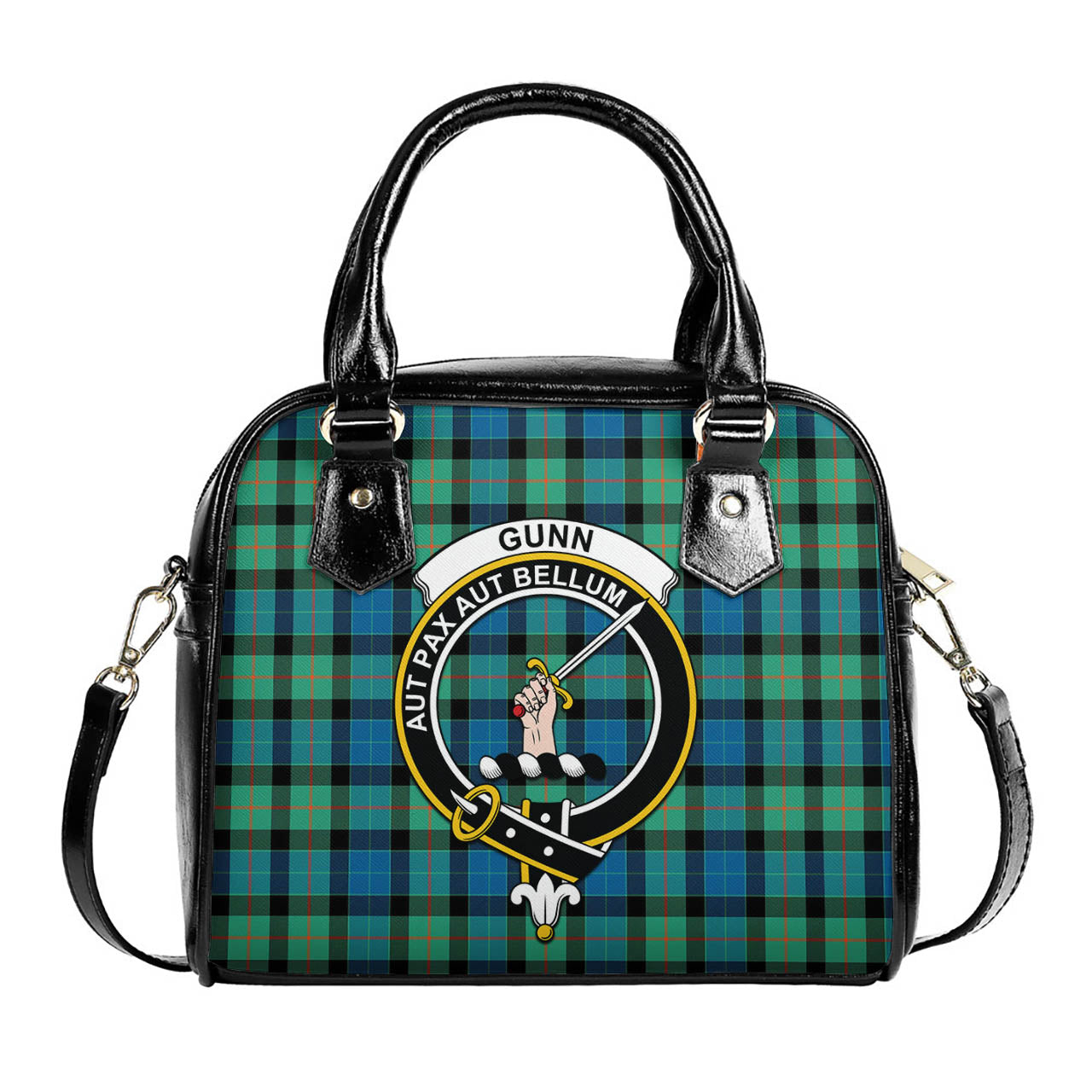 Gunn Ancient Tartan Shoulder Handbags with Family Crest One Size 6*25*22 cm - Tartanvibesclothing