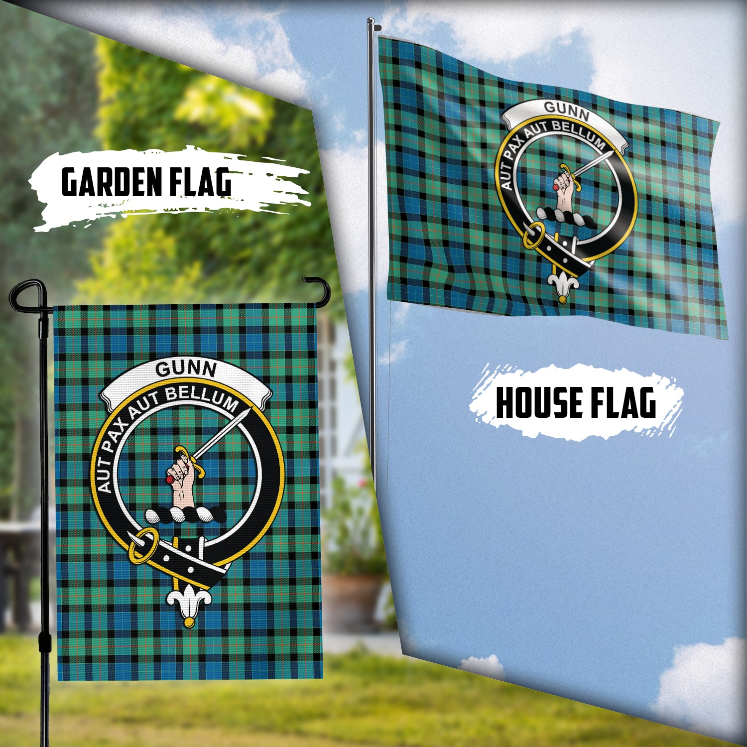 Gunn Ancient Tartan Flag with Family Crest Garden Flag (Vertical) - Tartan Vibes Clothing