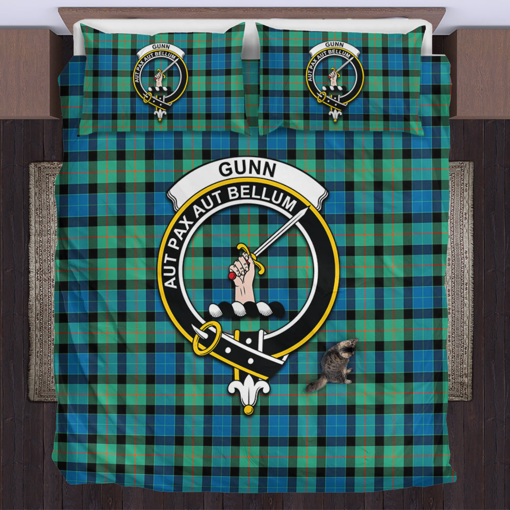 Gunn Ancient Tartan Bedding Set with Family Crest US Bedding Set - Tartan Vibes Clothing