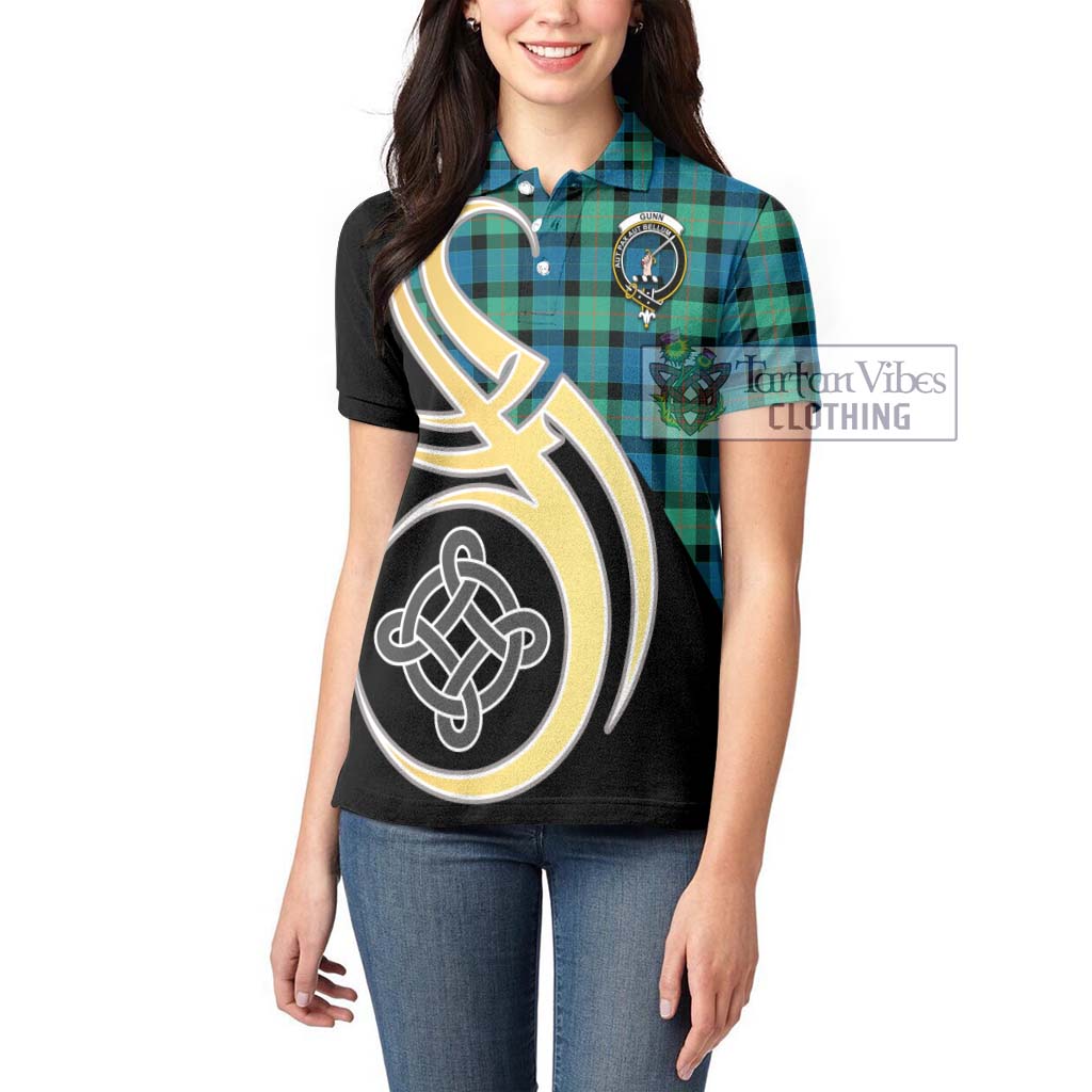 Gunn Ancient Tartan Women's Polo Shirt with Family Crest and Celtic Symbol Style Women - Tartan Vibes Clothing