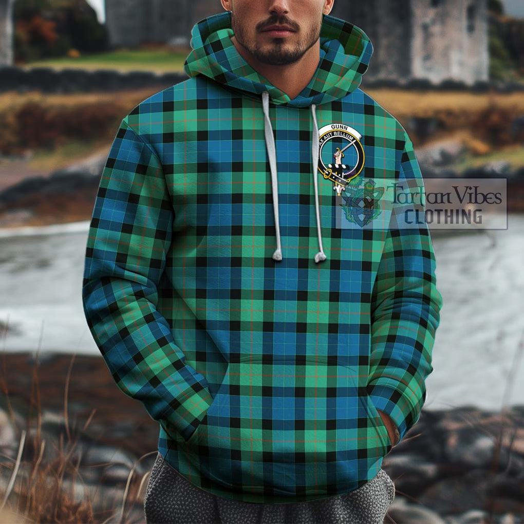 Gunn Ancient Tartan Cotton Hoodie with Family Crest Pullover Hoodie XS - Tartan Vibes Clothing