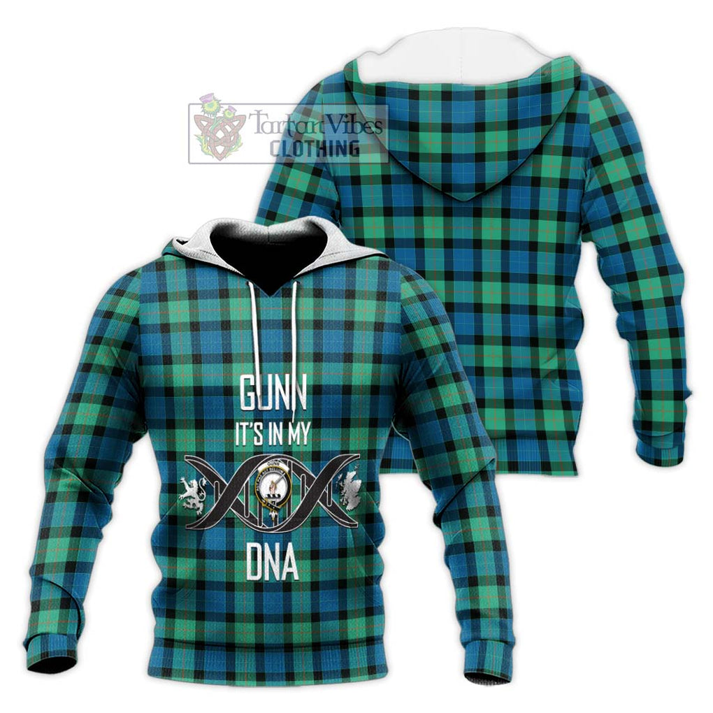 Gunn Ancient Tartan Knitted Hoodie with Family Crest DNA In Me Style Unisex Knitted Pullover Hoodie - Tartanvibesclothing Shop