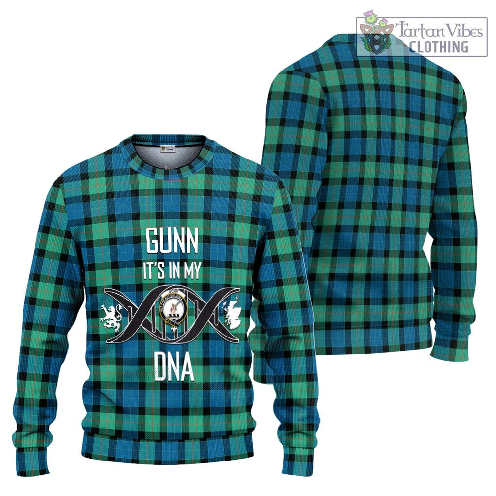 Gunn Ancient Tartan Knitted Sweater with Family Crest DNA In Me Style Unisex - Tartanvibesclothing Shop