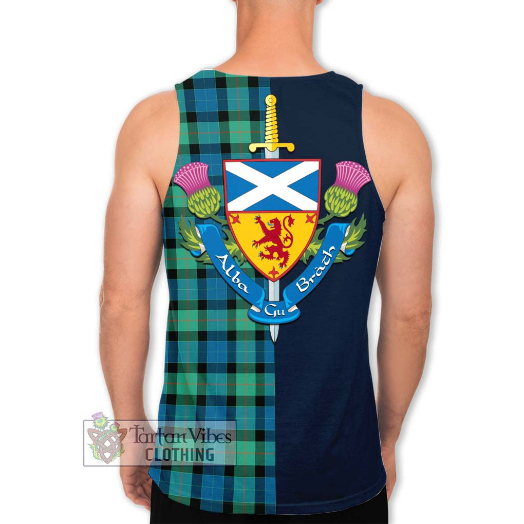 Tartan Vibes Clothing Gunn Ancient Tartan Men's Tank Top with Scottish Lion Royal Arm Half Style