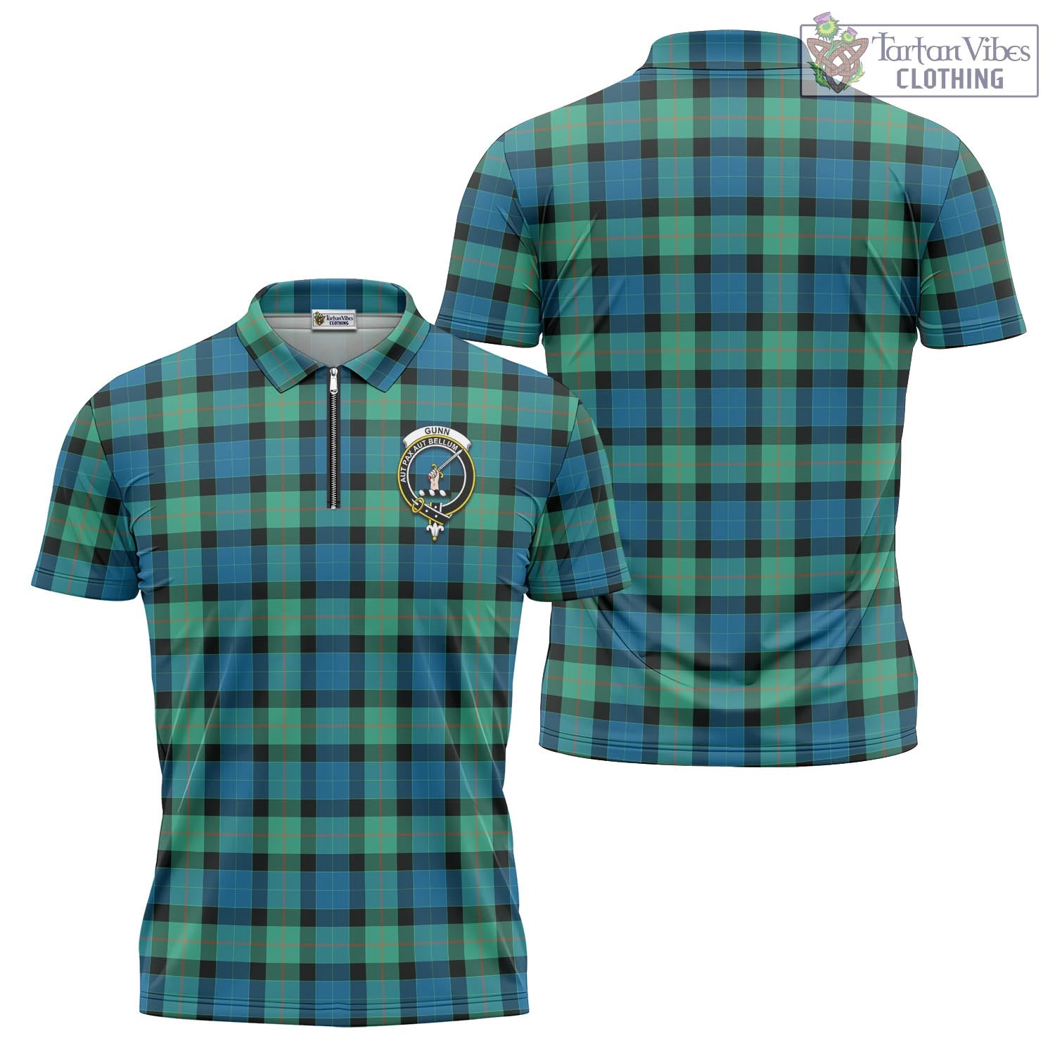 Tartan Vibes Clothing Gunn Ancient Tartan Zipper Polo Shirt with Family Crest