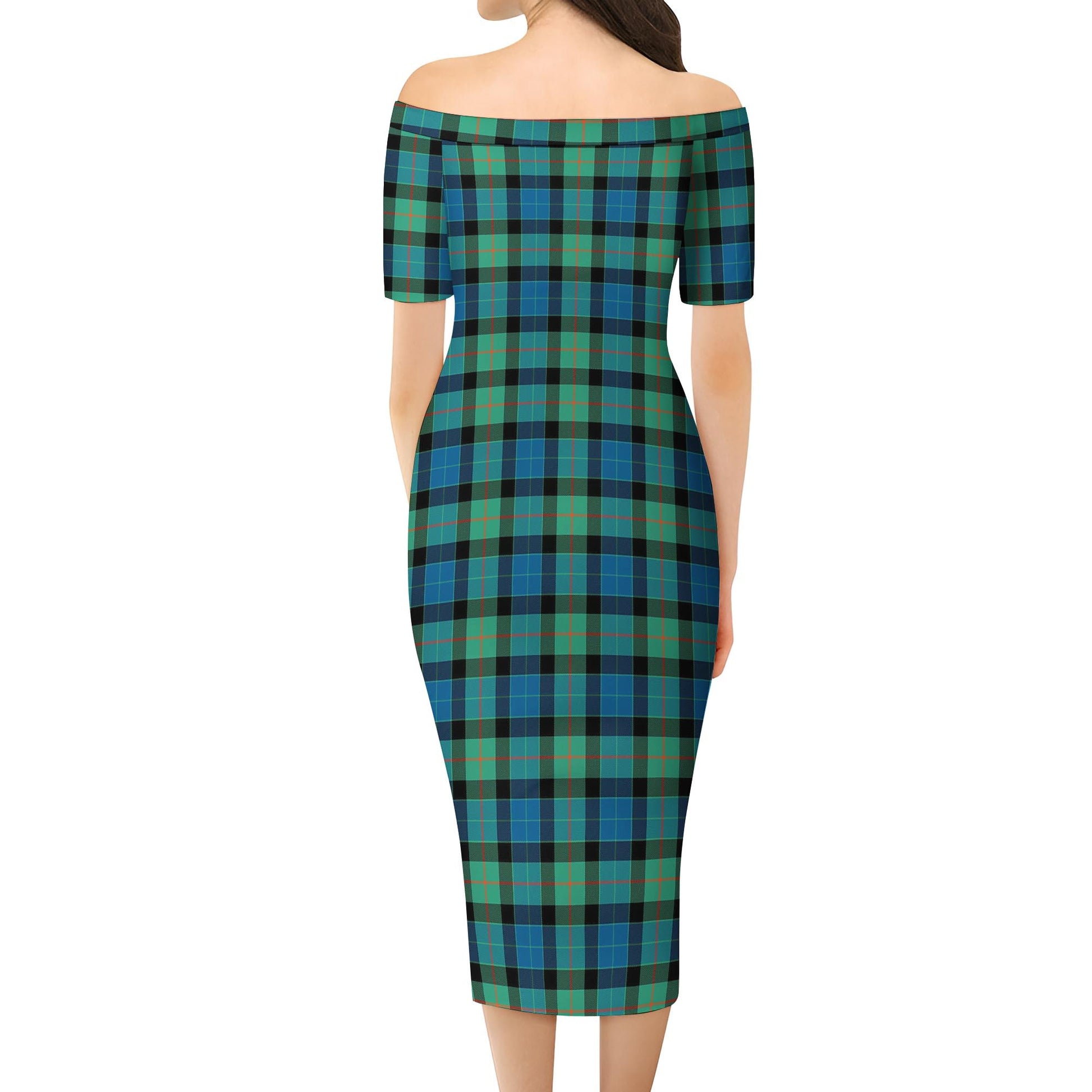 Gunn Ancient Tartan Off Shoulder Lady Dress - Tartanvibesclothing