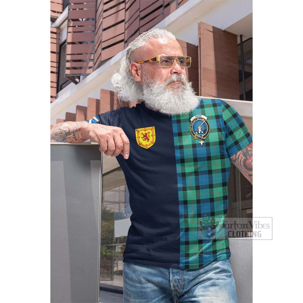 Tartan Vibes Clothing Gunn Ancient Tartan Cotton T-shirt with Scottish Lion Royal Arm Half Style