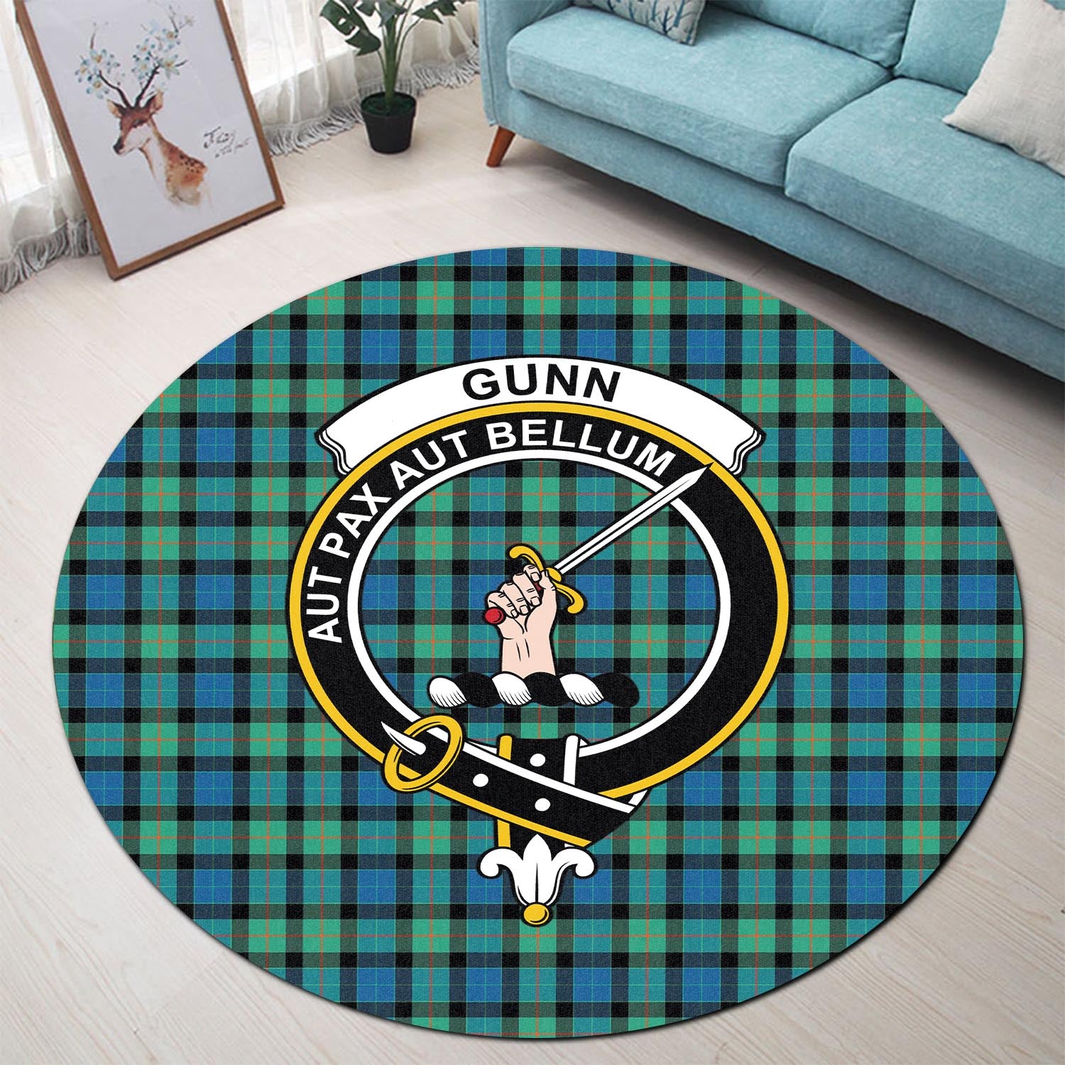 gunn-ancient-tartan-round-rug-with-family-crest