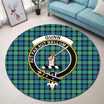 Gunn Ancient Tartan Round Rug with Family Crest