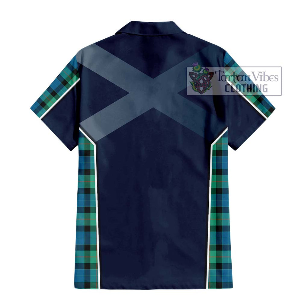 Gunn Ancient Tartan Short Sleeve Button Shirt with Family Crest and Lion Rampant Vibes Sport Style - Tartan Vibes Clothing