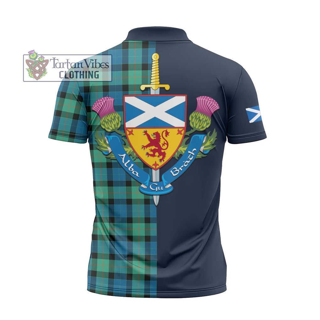 Tartan Vibes Clothing Gunn Ancient Tartan Zipper Polo Shirt with Scottish Lion Royal Arm Half Style