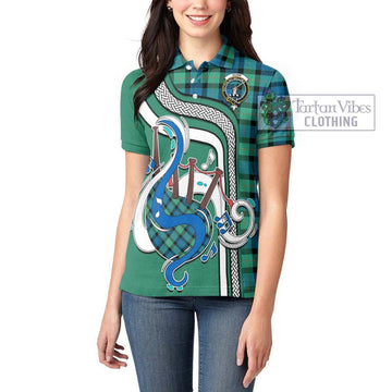 Gunn Ancient Tartan Women's Polo Shirt with Epic Bagpipe Style