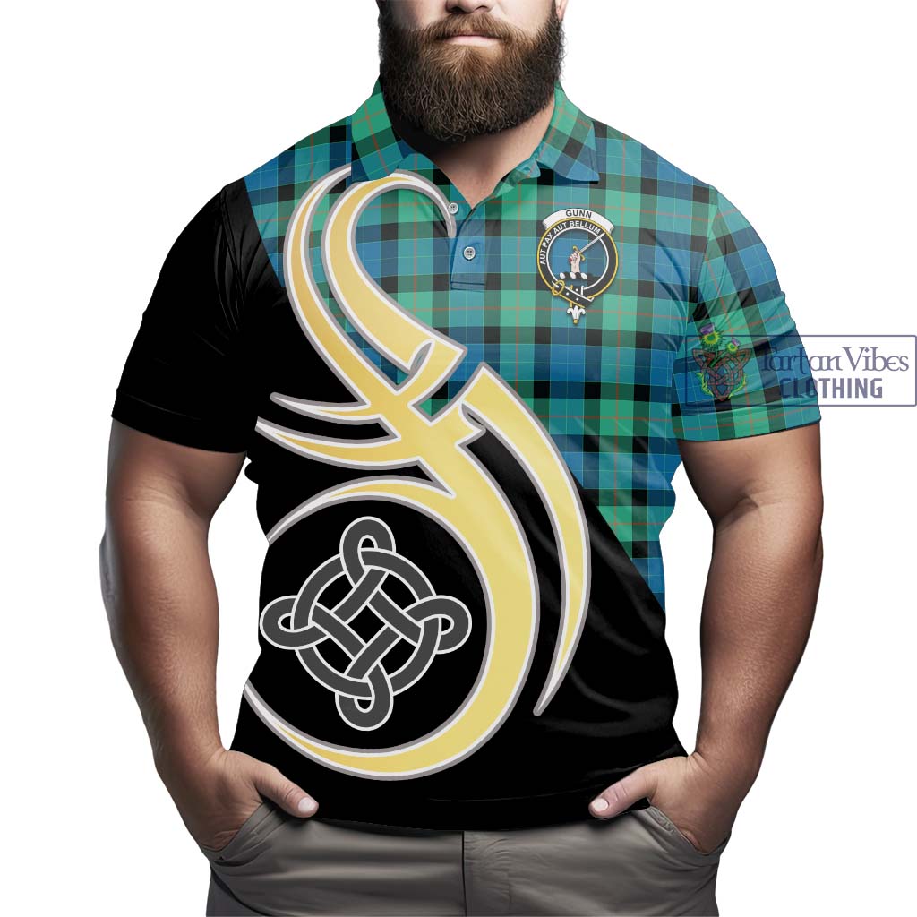 Gunn Ancient Tartan Polo Shirt with Family Crest and Celtic Symbol Style - Tartan Vibes Clothing